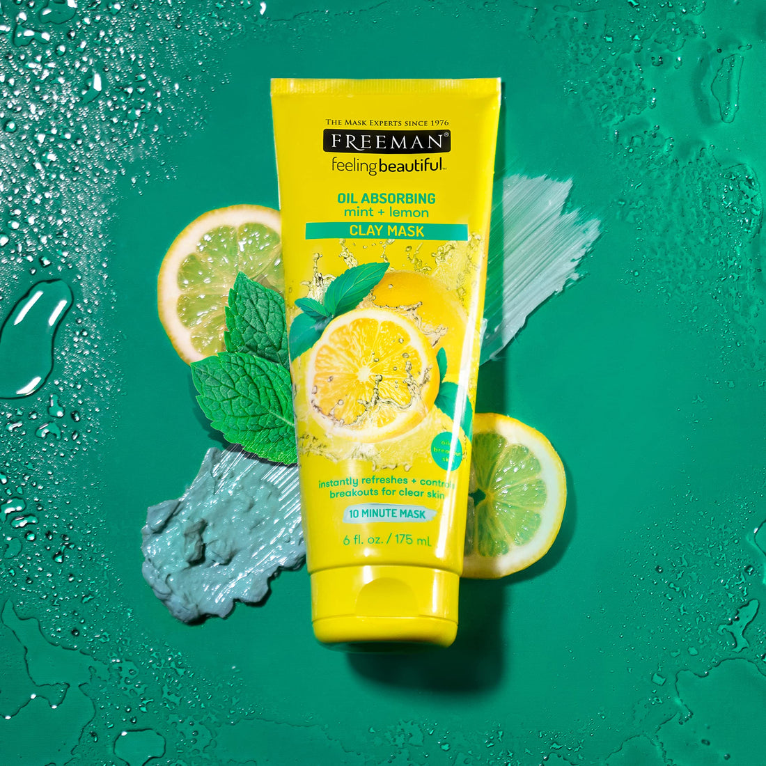 Freeman Oil Absorbing Mint & Lemon Clay Mask, Facial Mask, Skincare, 6 fl oz tube/175 mL