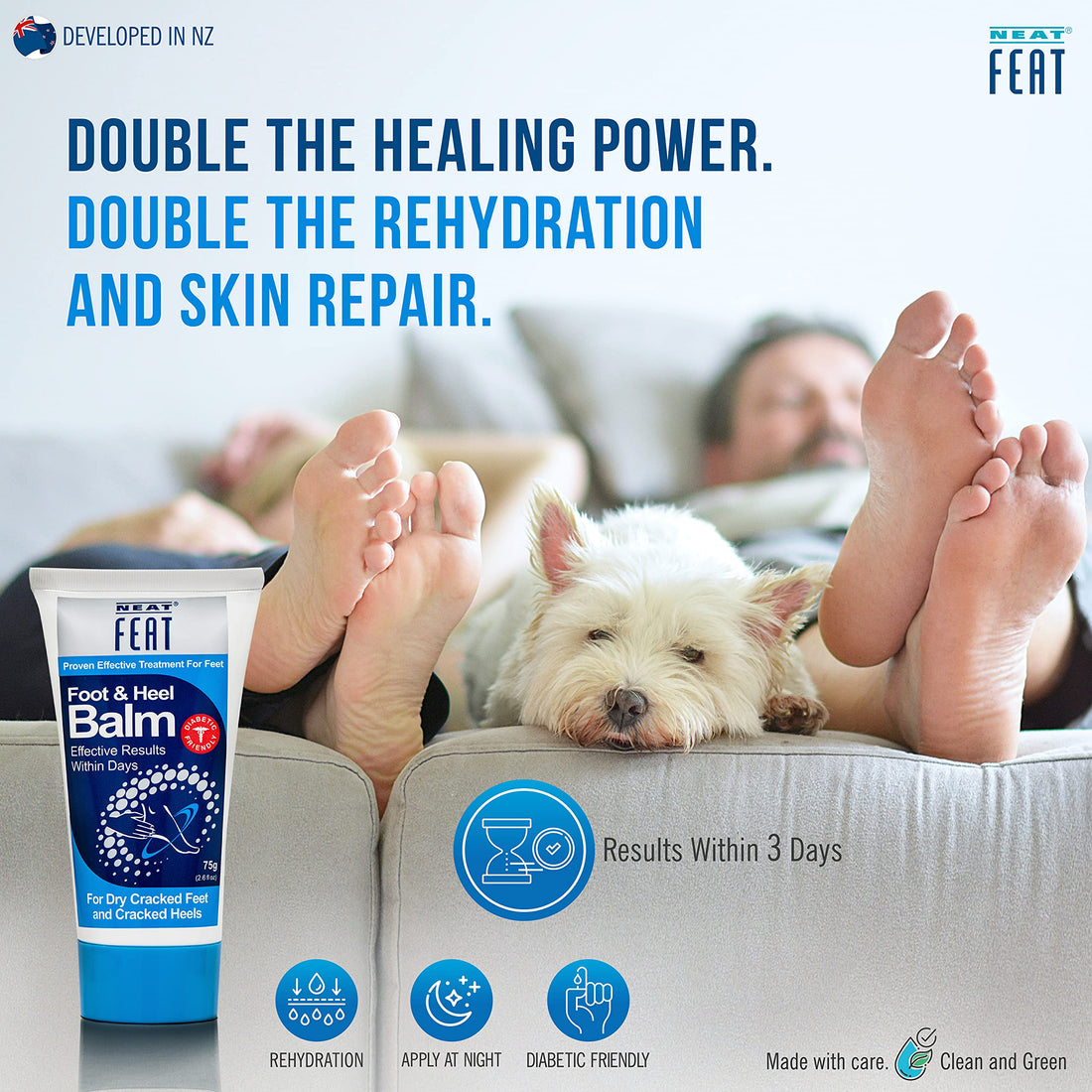 Neat Feat Foot and Heel Balm, 2 for 1, Moisturizing Foot Cream, for Dry & Cracked Skin on Heels and Feet, 5.2 Fl Oz
