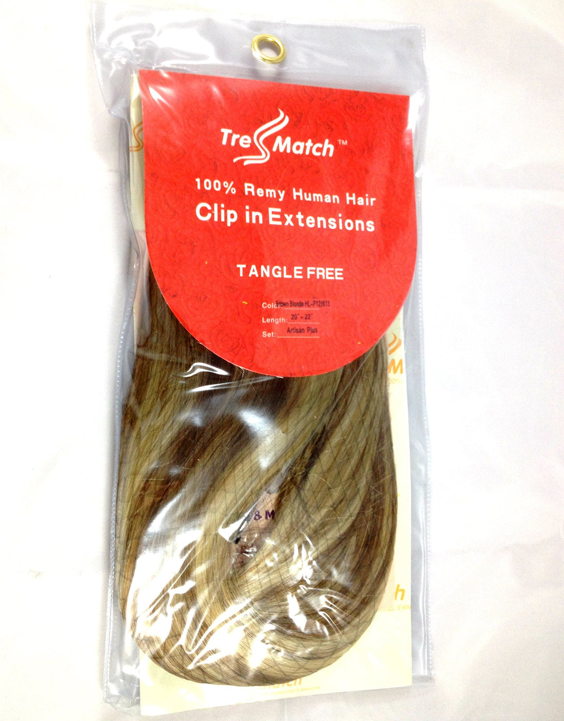Tressmatch® 20-22 Remy (Remi) Human Hair Clip in Extensions Brown Blonde Highlights (Color #12/613) 9 Pieces(pcs) Full Head [Set Weight:4.4s/125grams