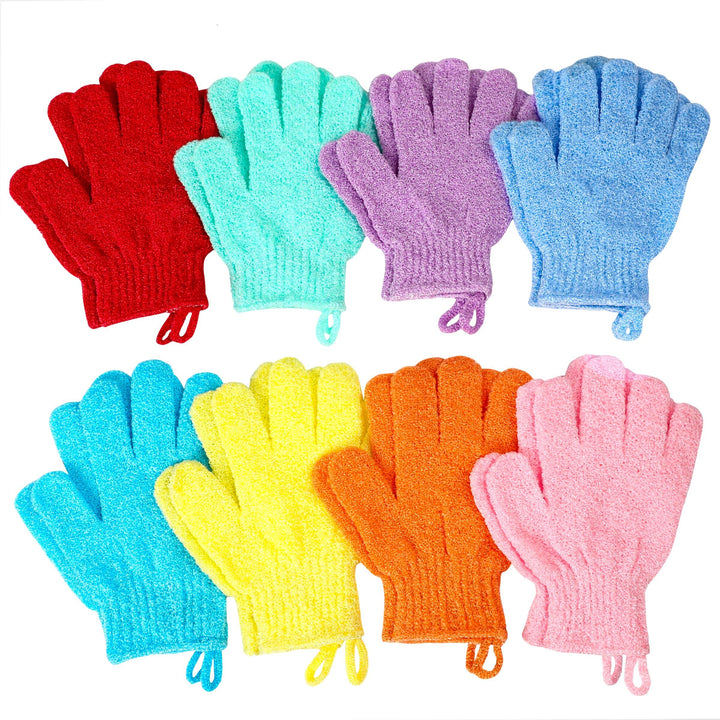 Bath Gloves,16 Pcs Exfoliating Bath Gloves,Body Scrub Gloves with Hanging Loop for Beauty Spa Massage Skin Shower Body Scrubber-8 Colors