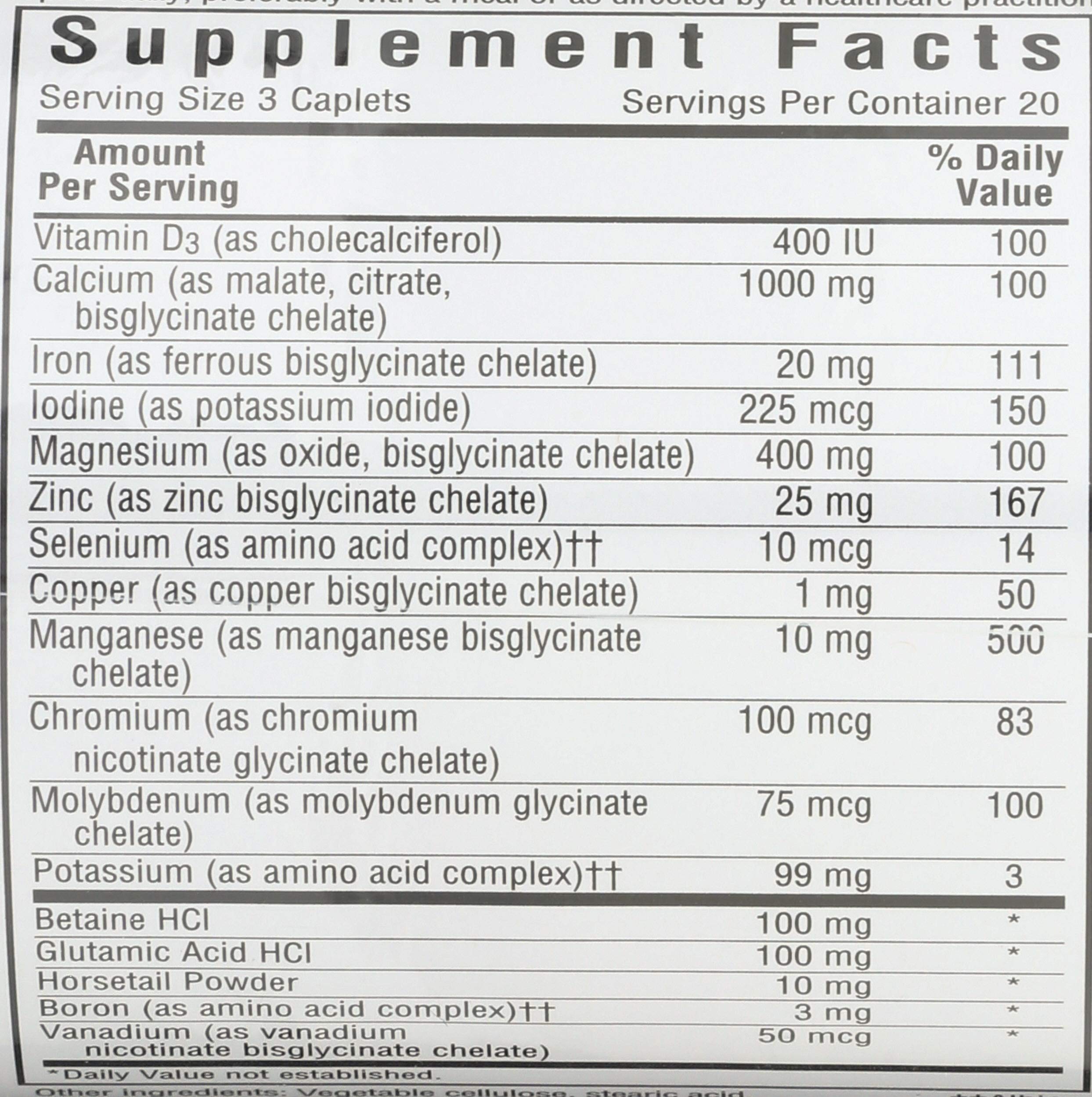 Bluebonnet Nutrition High Potency Chelated Multiminerals, Albion Chelated Minerals, Soy-Free, Gluten-Free, Non-GMO, Kosher Certified, Dairy-Free, 60 Caplets, 20 Servings