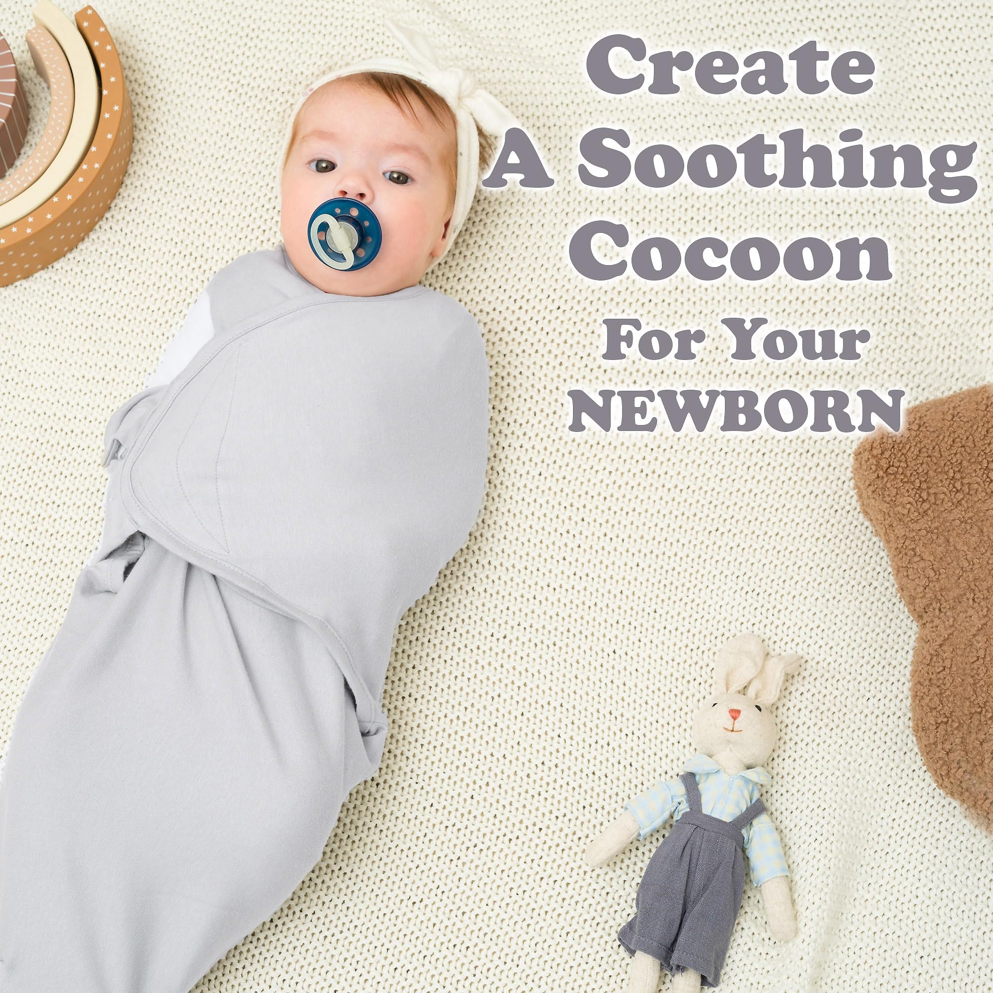 Bublo Baby Swaddles for Newborns - 3 Pack Organic Baby Swaddles for 0-3 Months - Baby Swaddle Sleep Sack - Infant Sleeping Swaddle Sack - Adjustable Swaddle Blanket Wrap Boy Girl (White Grey)