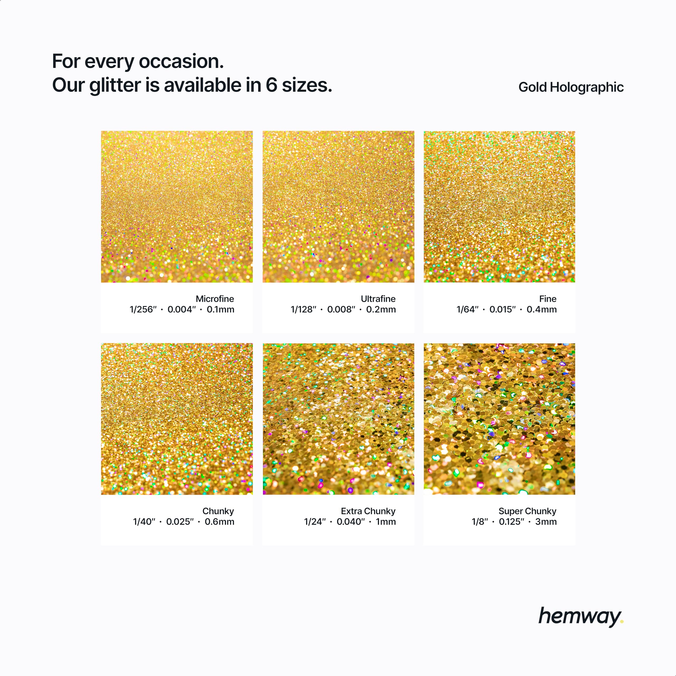 Hemway Premium Ultra Sparkle Glitter Multi Purpose Metallic Flake for Arts Crafts Nails Cosmetics Resin Festival Face Hair - Gold Holographic - Chunky (1/40 0.025 0.6mm) 100g / 3.5oz