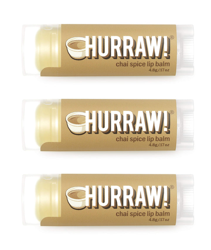 Hurraw! Chai Spice Lip Balm, 3 Pack: Organic, Certified Vegan, Cruelty and Gluten Free. Non-GMO, 100% Natural Ingredients. Bee, Shea, Soy and Palm Free. Made in USA