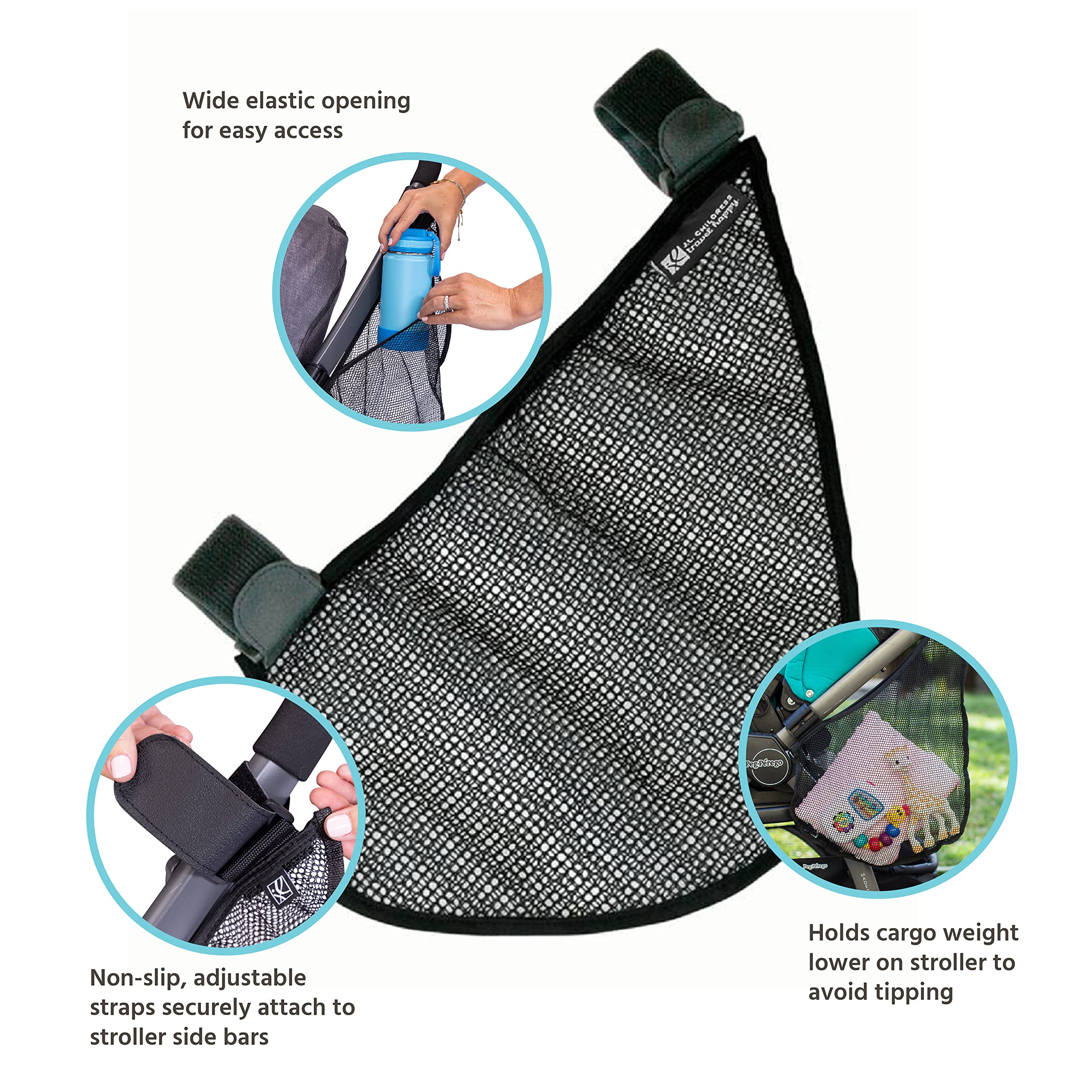 J.L. Childress Side Sling, Universal Fit Stroller Mesh Cargo Net and Organizer, Extra Stroller Storage Space, Non-Slip and Adjustable Straps, Black