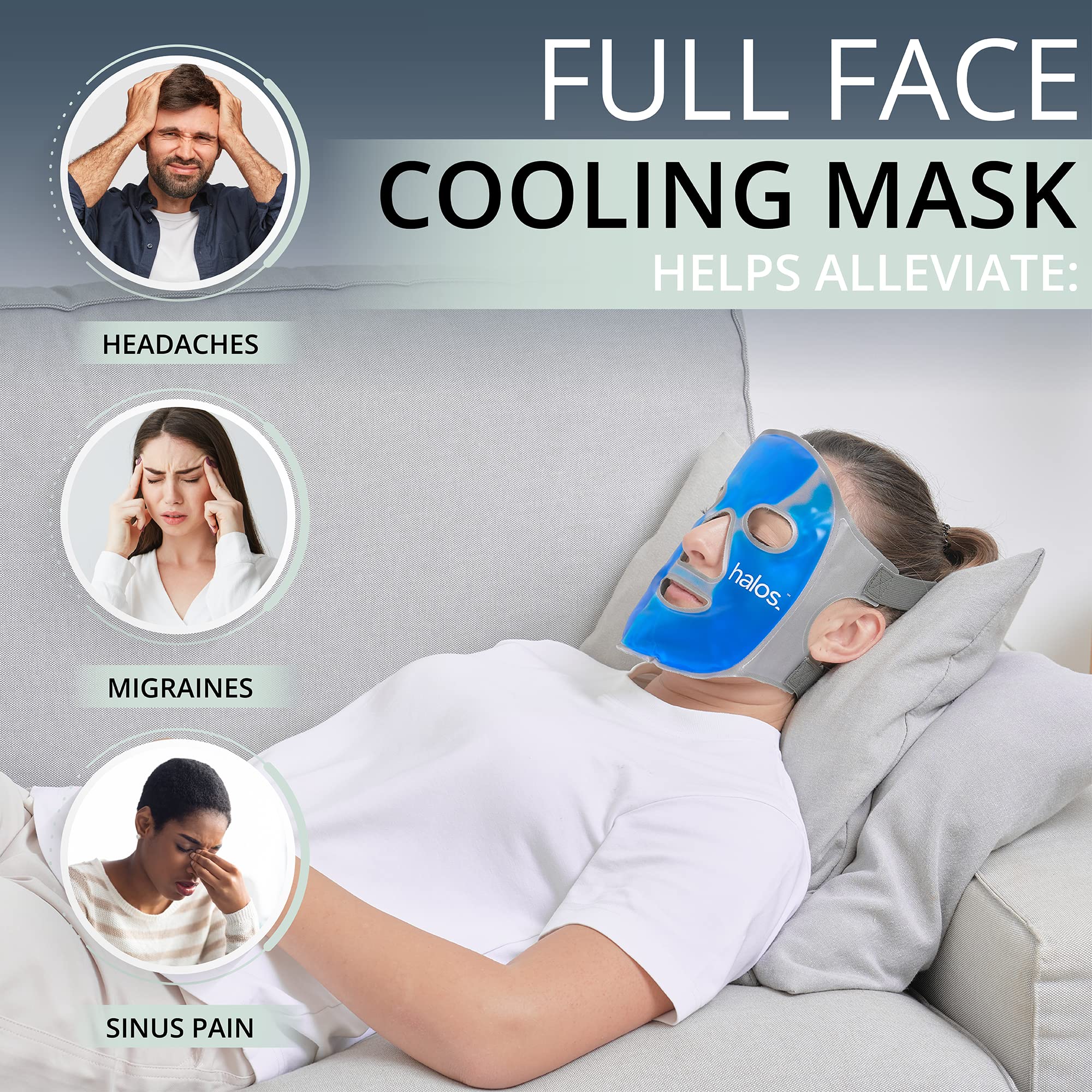 MyHalos Ice Face Mask - Frozen Face Mask for Pain Relief, Migraine & Wisdom Tooth Surgery - Our Cooling Face Mask for Swelling, Puffiness & Stress Relief - Hot or Cold Gel Face Mask Cold Pack
