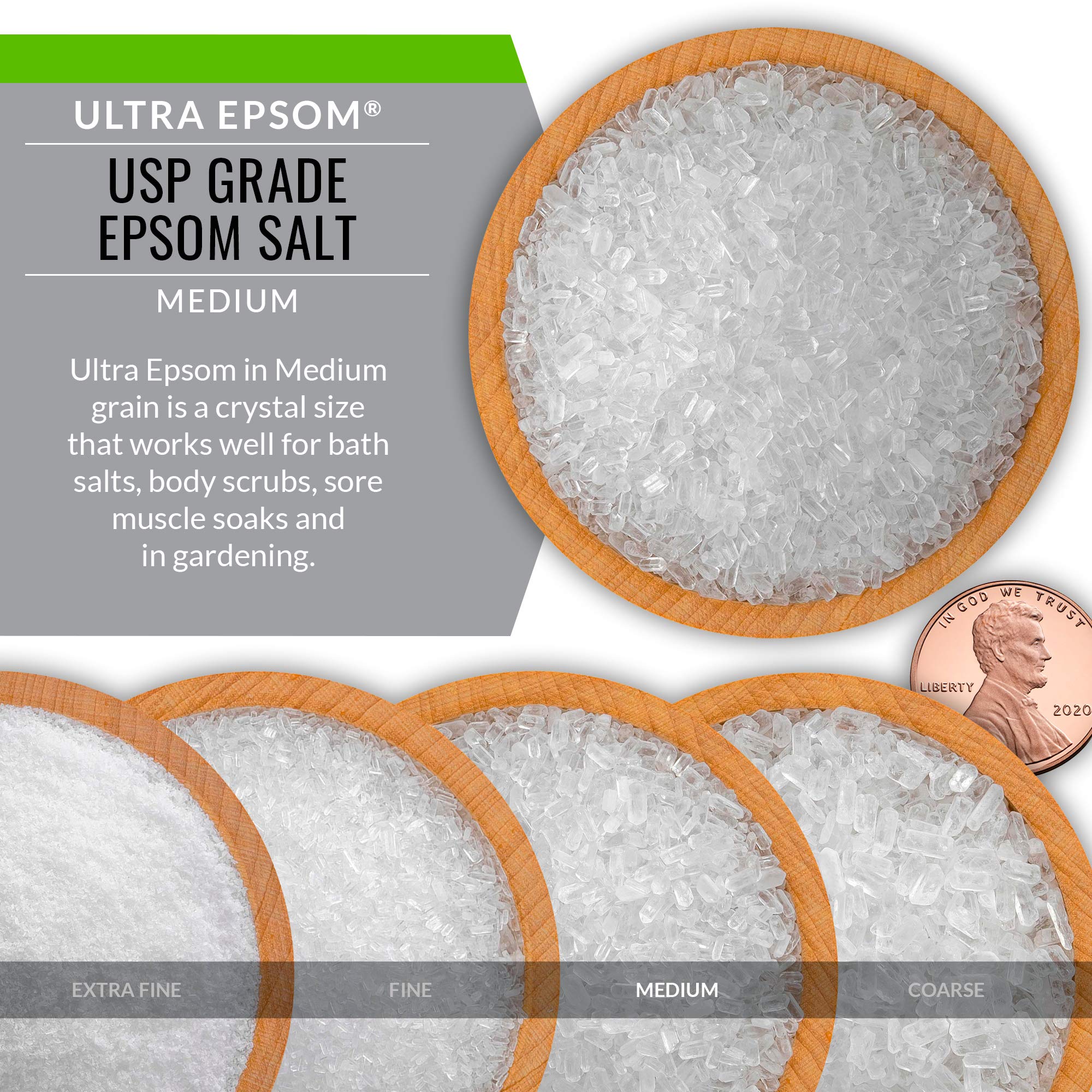 SaltWorks Ultra Epsom Bath Salt, Unscented, Medium Grain, 5 Pound Bag
