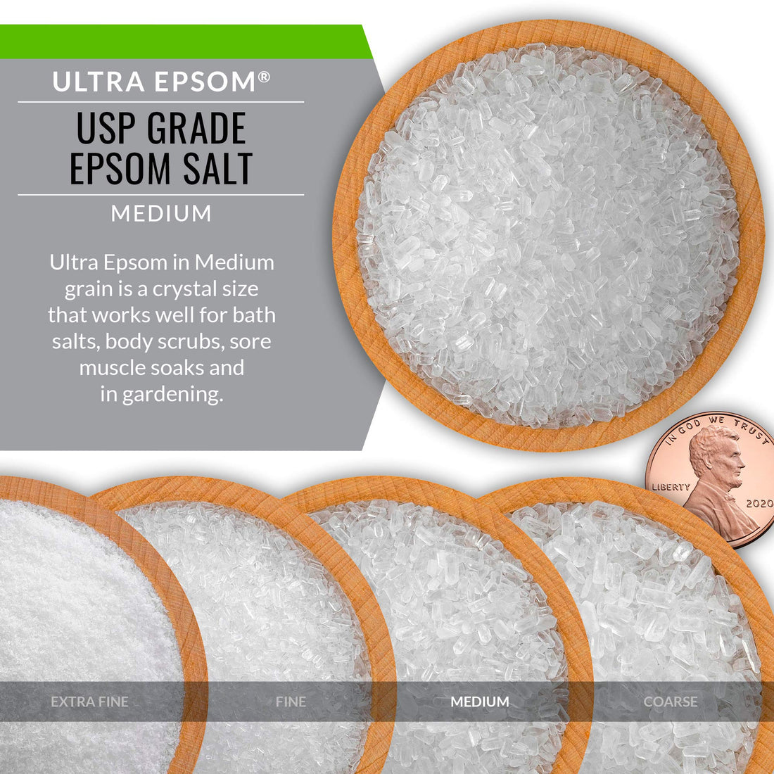 SaltWorks Ultra Epsom Bath Salt, Unscented, Medium Grain, 5 Pound Bag