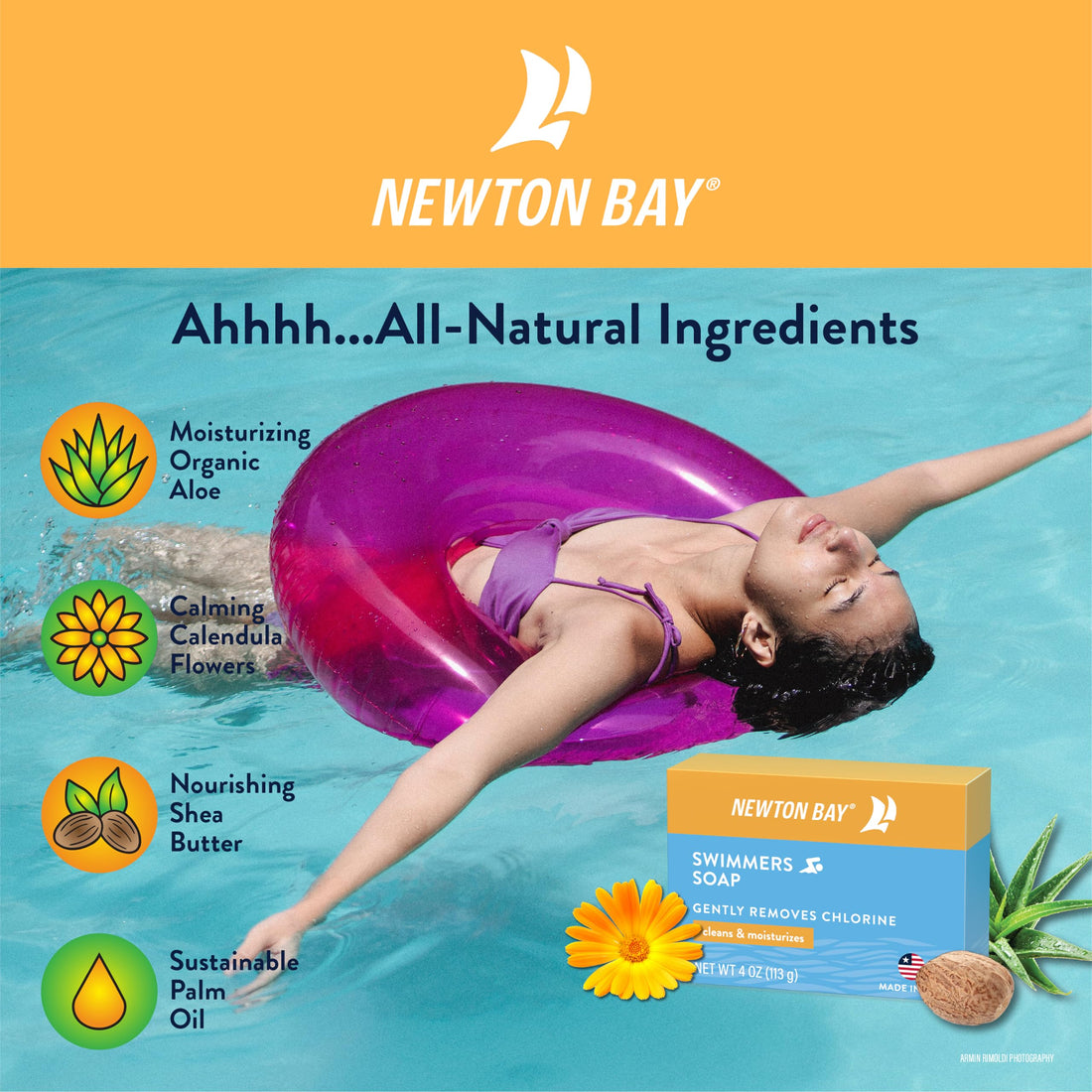 2-Pack Of 4 Ounce Soap Bars: Swimmer'S Soap By Newton Bay - All Natural Aloe Bar Soap To Gently Wash Away Chlorine After Swimming (2-Pack Of 4 Ounce Soap Bars)