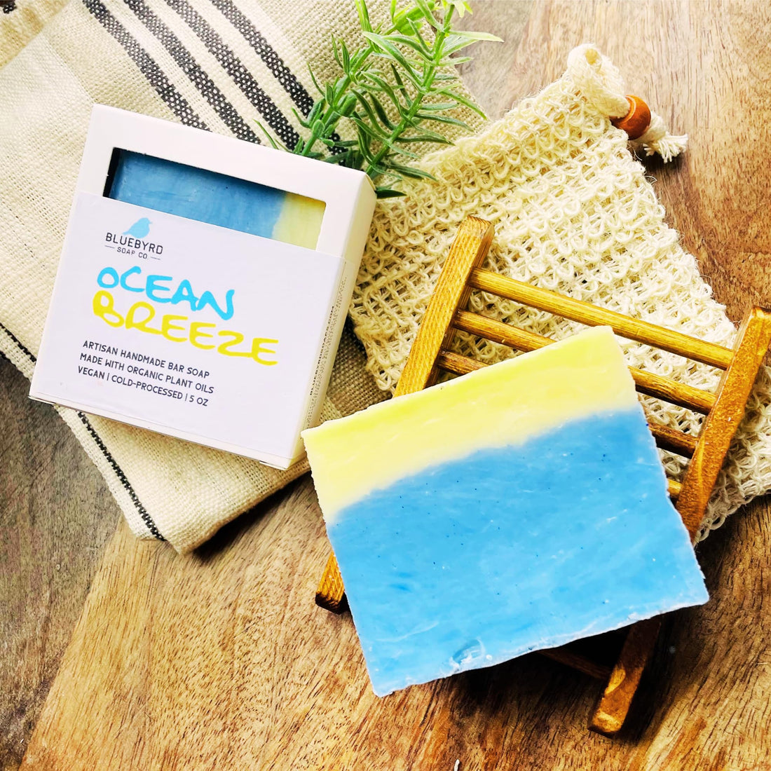 Bluebyrd Soap Co. Ocean Breezes Bar Soap | Sea Salt Scented Handmade Cold Process Bar Soaps | Organic Coconut Oil, Turmeric, Shea Butter, Sustainable Palm Oil (Ocean)