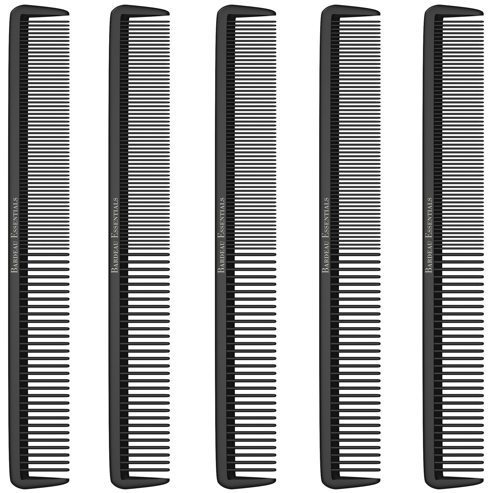 Styling Comb (5 Pack) - Professional 8.75ââ‚¬ Black Carbon Fiber Anti Static Chemical and Heat Resistant Hair Combs for All Hair Types for Men and Women - by Bardeau Essentials
