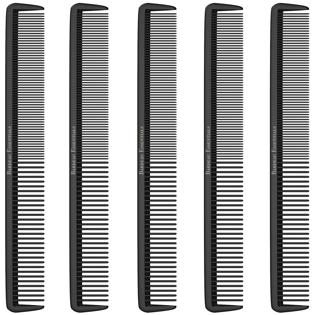 Styling Comb (5 Pack) - Professional 8.75ââ‚¬ Black Carbon Fiber Anti Static Chemical and Heat Resistant Hair Combs for All Hair Types for Men and Women - by Bardeau Essentials