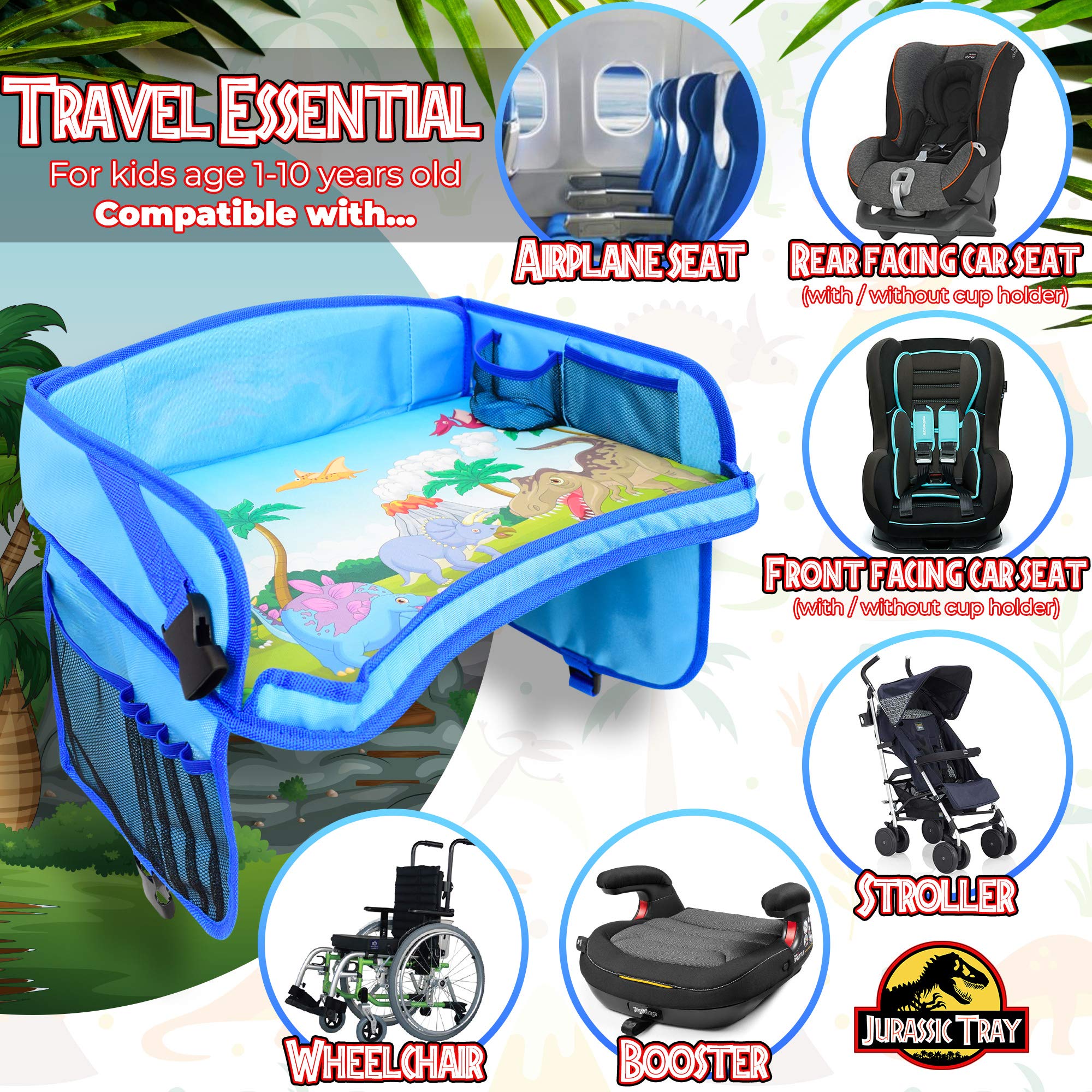 ecoZen Lifestyle Kids Travel Tray & Toddler Lap Desk Organizer - Airplane and Car Seat Table for Road Trip Essentials - Airplane Must Haves for Toddlers - Carseat Tray Kid Travel - Lap Table
