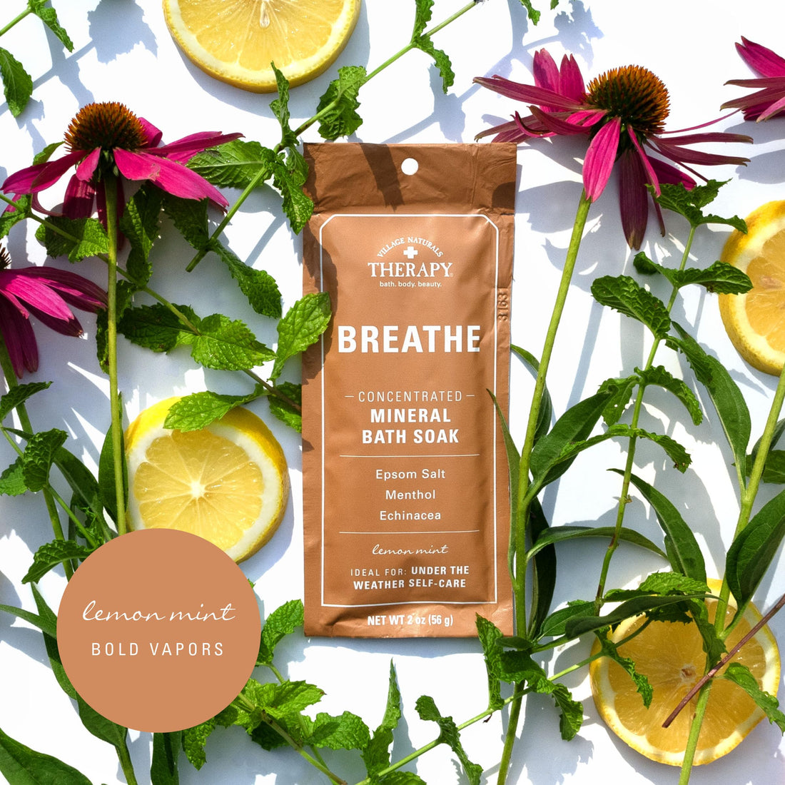 Village Naturals Therapy Breathe Concentrated Mineral Bath Soak, Lemon Mint, 2 Oz, Pack of 12