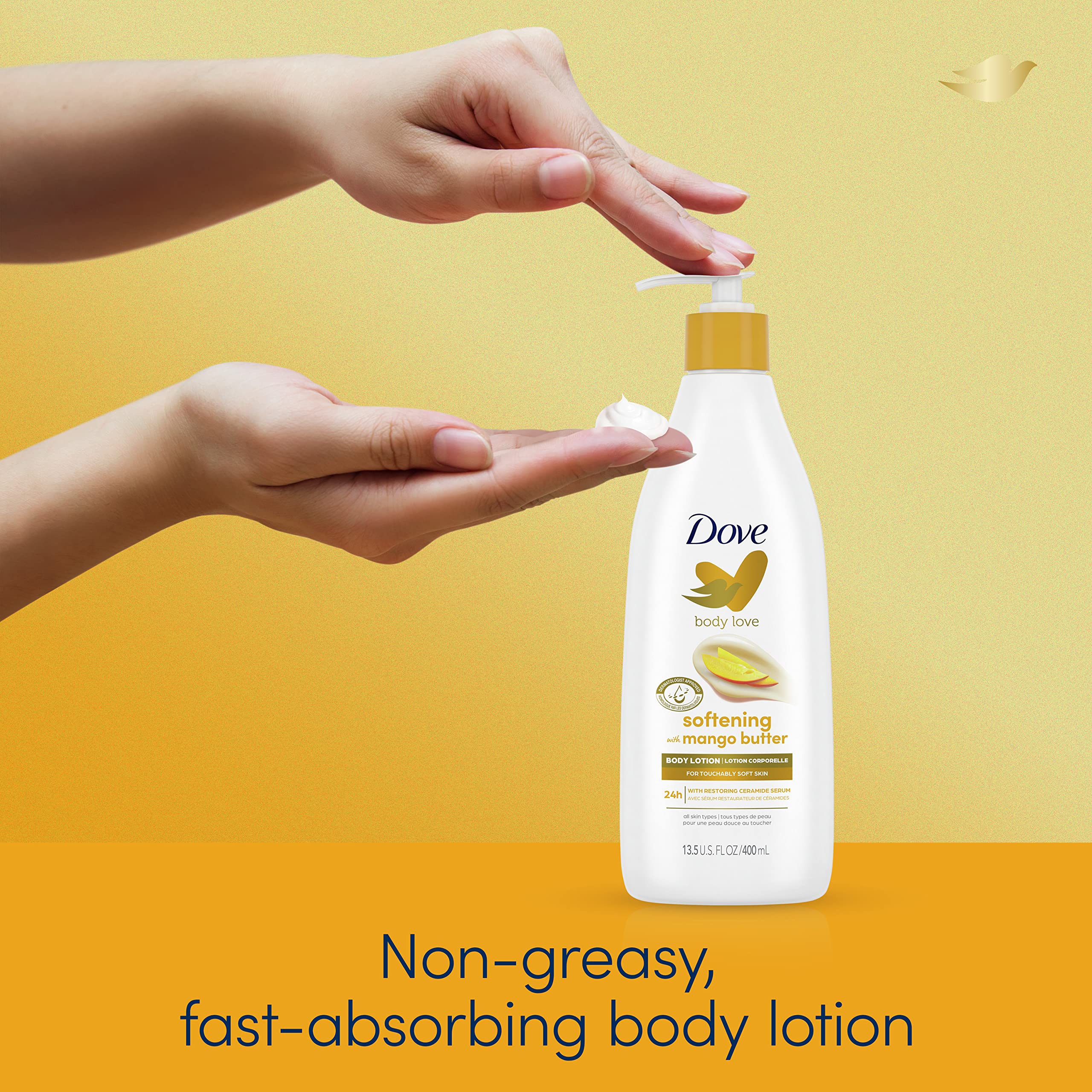 Dove Body Love Glowing Care Body Lotion For Soft, Nourishing Skin Care Mango & Almond Butter Hydrates and Absorbs Quickly, White, 13.5 Oz, 3 Count