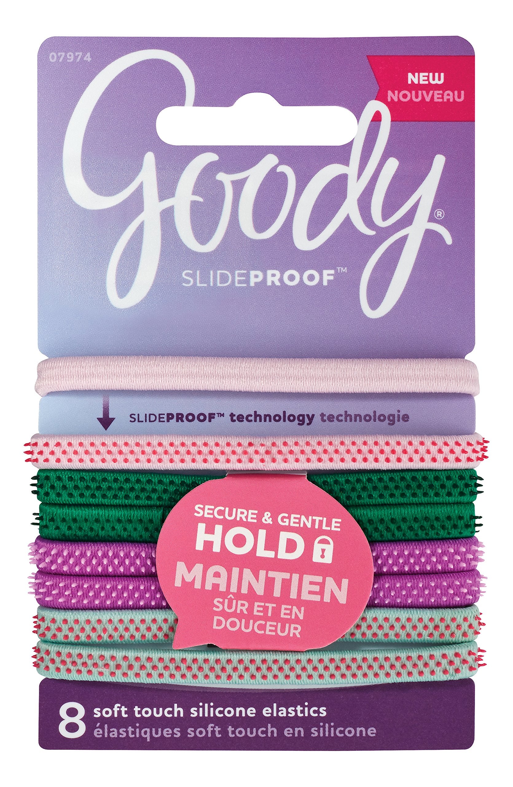 Goody SlideProof Hair Tie Elastics, Sparkly Neon, 8-count