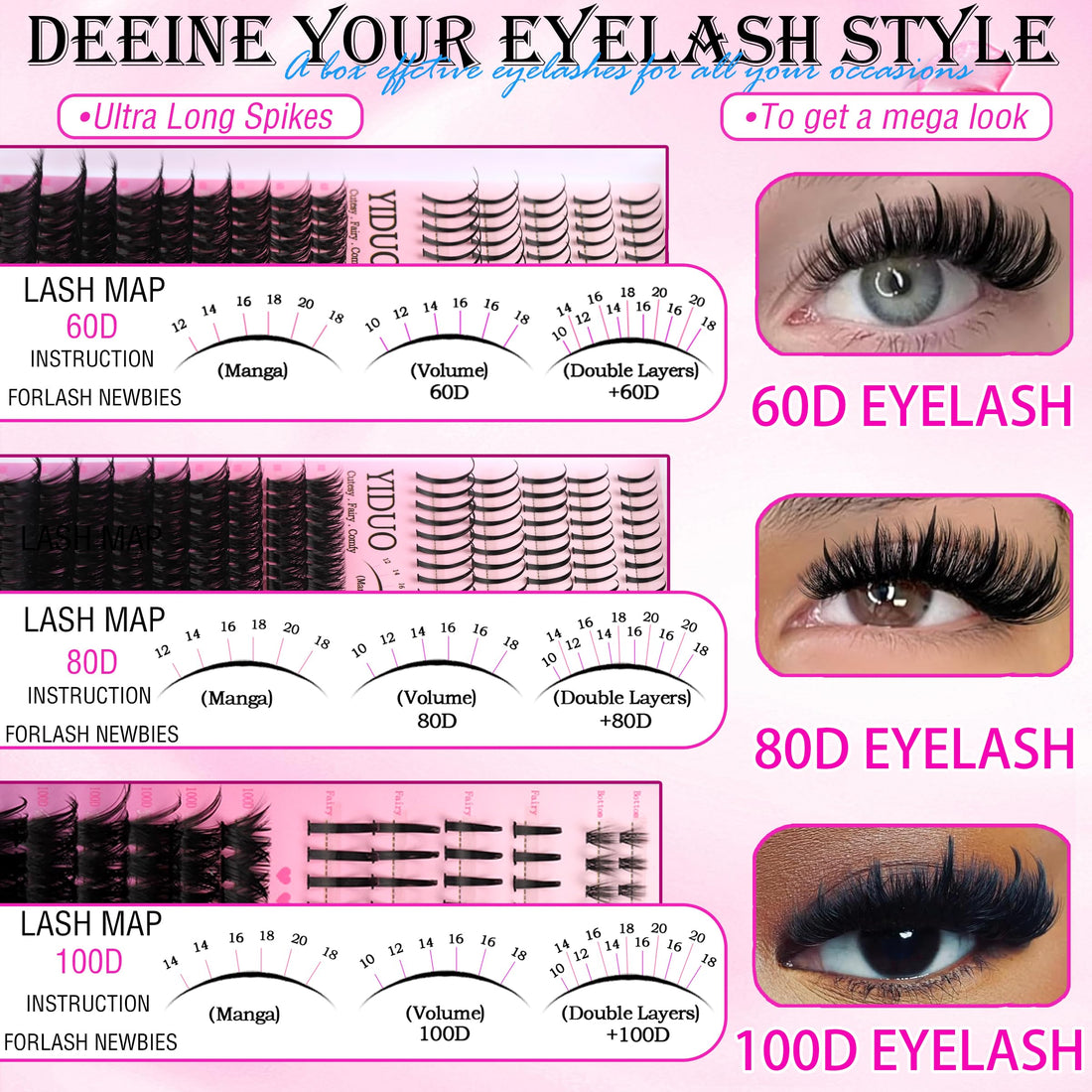 YIDUO Lashes Clusters Kit with Spikes Bottom Extensions False Eyelashes 816Pcs Bulk Packs with 2X Bond&Seal Volume D Curl Wispy Individual Fake Eyelash Wholesale Large Pack for Beginners Gift Choice