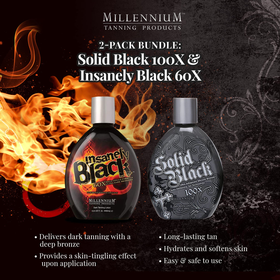 Millenium Tanning Indoor Tanning Bed Lotion, Insanely Black and Solid Black, 13.5 Ounce