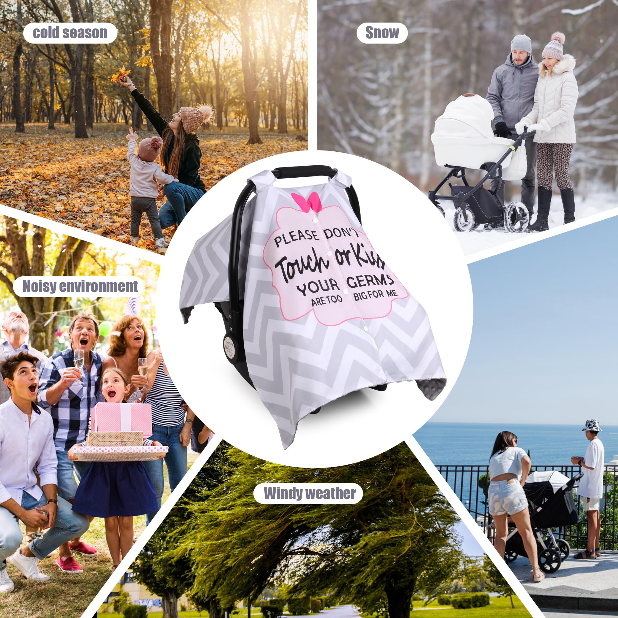 Metplus 2 in 1 Baby Car Seat Cover, Car Seat Canopy for Babies, Mom Nursing Cover, Minky Baby Carrier Covers, Newborn Boy Girl Shower Gift, Peekaboo Opening & No Touch Sign, Grey Stripes