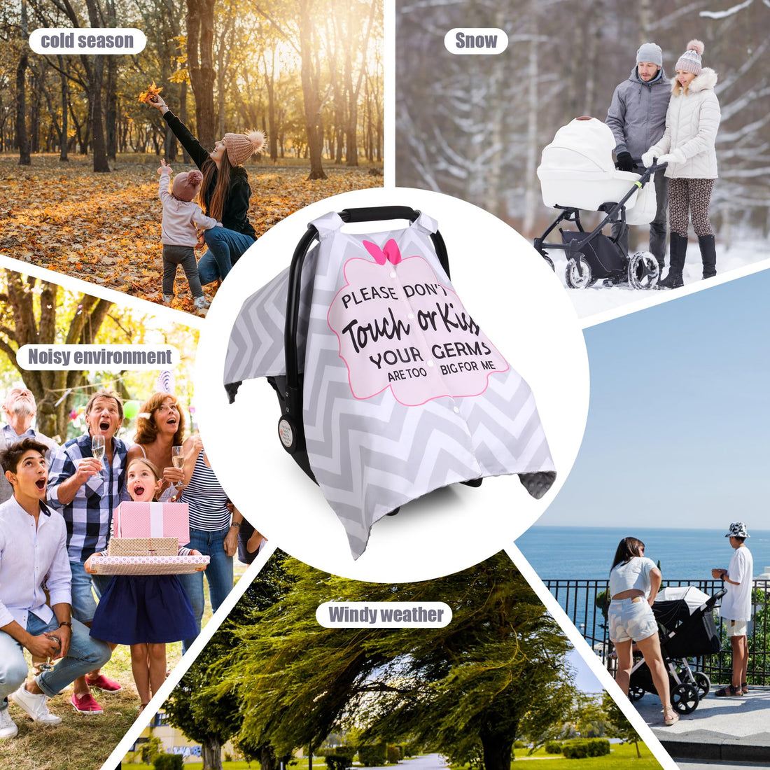 Metplus 2 in 1 Baby Car Seat Cover, Car Seat Canopy for Babies, Mom Nursing Cover, Minky Baby Carrier Covers, Newborn Boy Girl Shower Gift, Peekaboo Opening & No Touch Sign, Grey Stripes