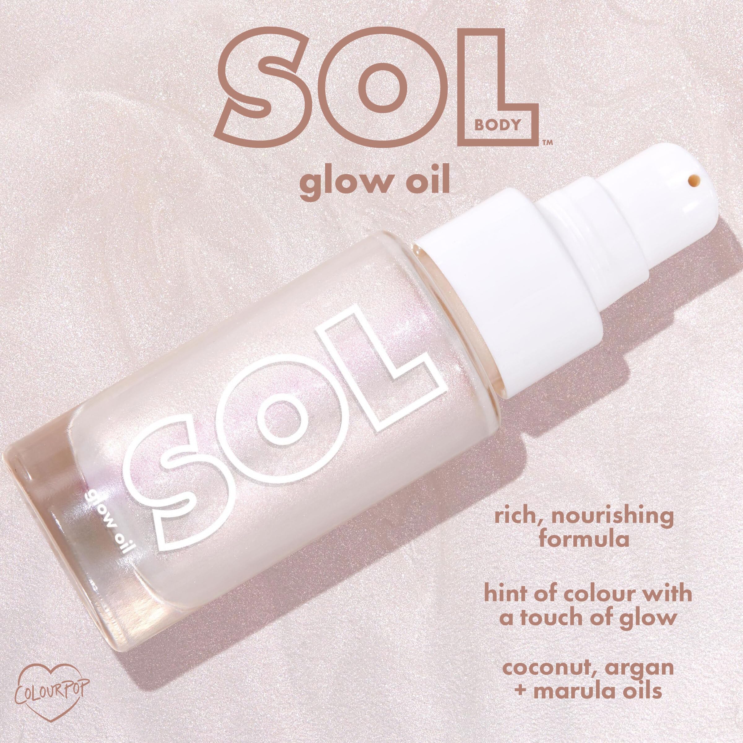ColourPop SOL Mini Shimmering Dry Oil - Shimmer Body Oil Infused with Coconut, Argan & Marula Oils - Radiance-Boosting Body Care -Nourishes Skin and Leaves a Luminous Finish - Moonstone (0.88 fl oz)