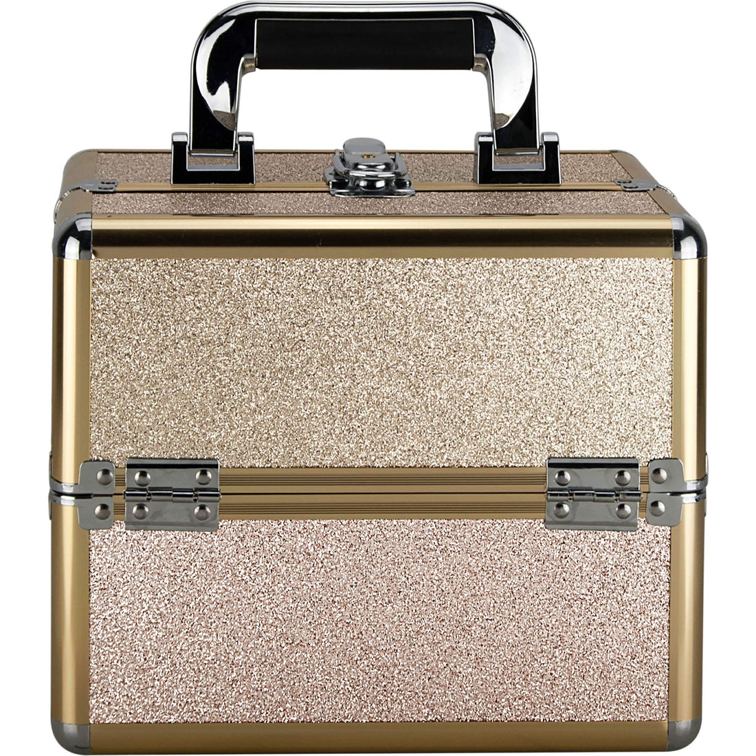 Ver Beauty Ver Beauty 2-tiers Extendable Trays Cosmetic Makeup Train Case Organizer Travel - Vk0112, Champagne Gold Glitter