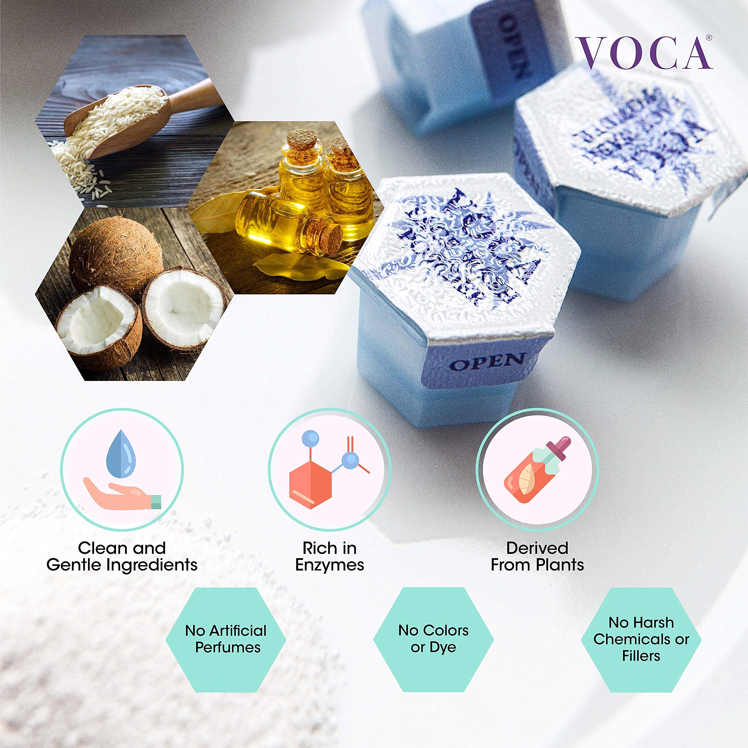 VOCA Face Wash Powder - Enzyme Powder Cleanser for Removing Makeup, Sunscreen, Oil - Gentle Exfoliating Scrub for Brightening Skin, Acne & Blemish Control - Travel Size Facial Exfoliant - 32 Capsules