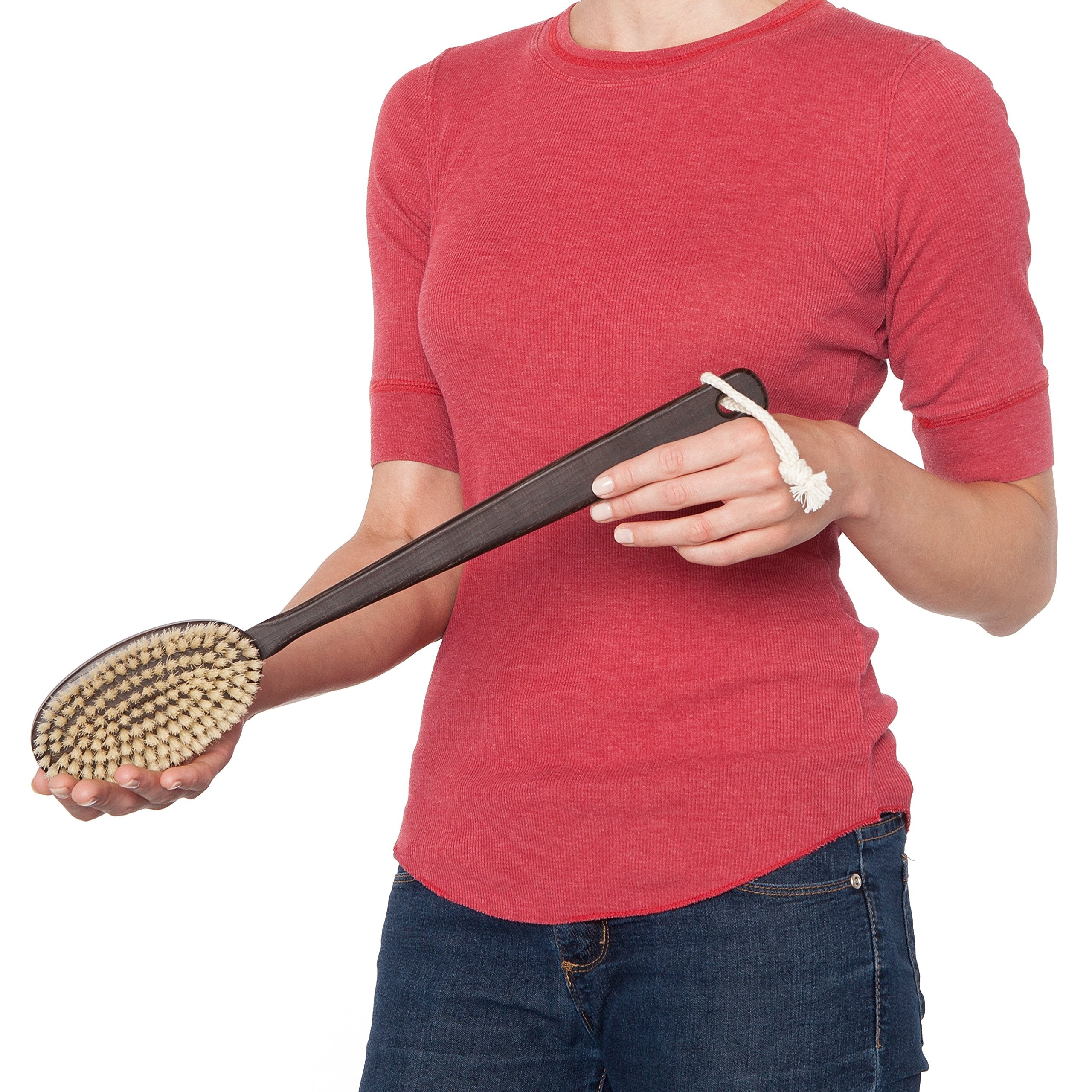 Bürstenhaus Redecker Thermowood Premium Bath Brush, Fixed Handle, Firm Pig Bristles, 17-3/4 Inches Long