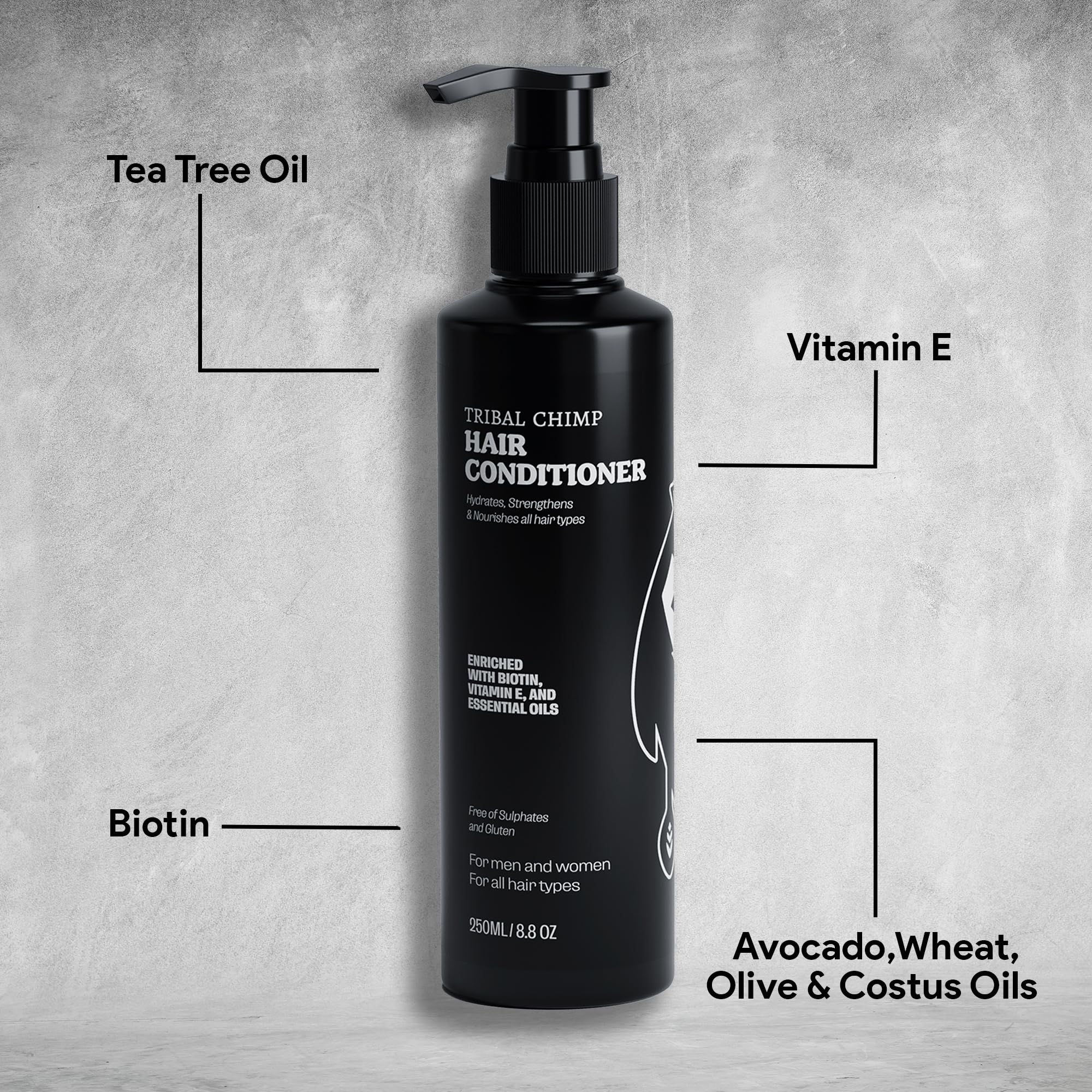 Tribal Chimp Hair Conditioner, Made with Peppermint, Tea Tree Oil and Biotin, Moisturizing and Strengthening, 8.8 oz.