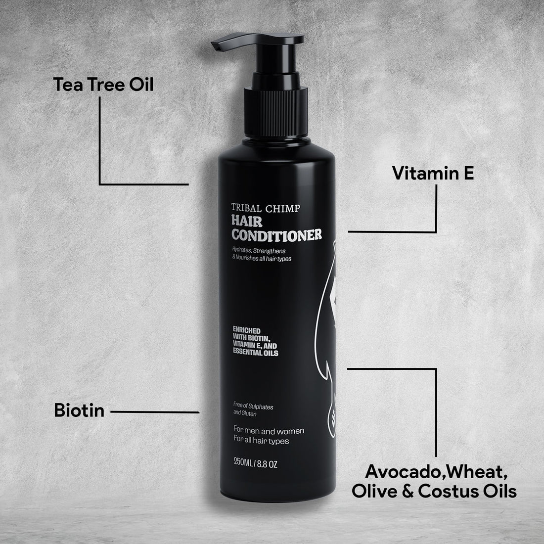 Tribal Chimp Hair Conditioner, Made with Peppermint, Tea Tree Oil and Biotin, Moisturizing and Strengthening, 8.8 oz.