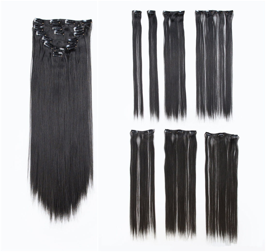 Swacc Women 22 Inches Straight Full Head 7 Separate Pieces Heat Resistance Synthetic Hair Clip In Hair Extensions (1 B Off Black)