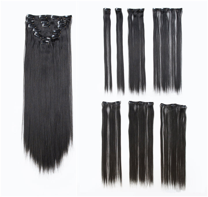 Swacc Women 22 Inches Straight Full Head 7 Separate Pieces Heat Resistance Synthetic Hair Clip In Hair Extensions (1 B Off Black)