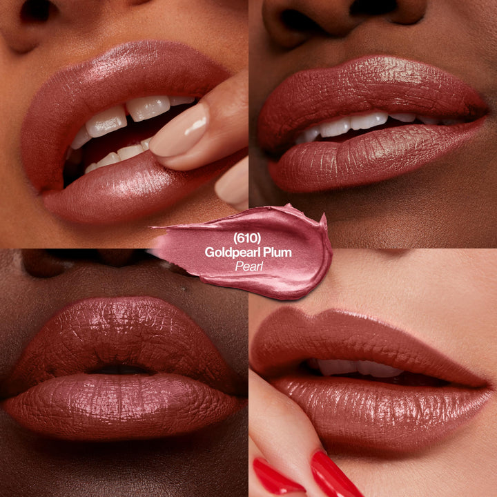 Revlon Super Lustrous Lipstick, High Impact Lipcolor with Moisturizing Creamy Formula, Infused with Vitamin E and Avocado Oil in Plum / Berry Pearl, Gold Pearl Plum (610)