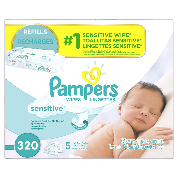 Pampers Baby Wipes Sensitive 5X Refill, 320 Diaper Wipes
