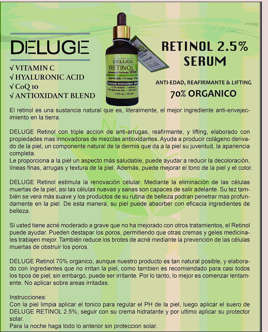 Retinol Serum Advanced Formula with Vitamin C, Hyaluronic Acid, CoQ10, Antioxidant Blend. Anti-aging, Firming & Lifting, Excellent for Sensitive Skin. 70% ORGANIC.