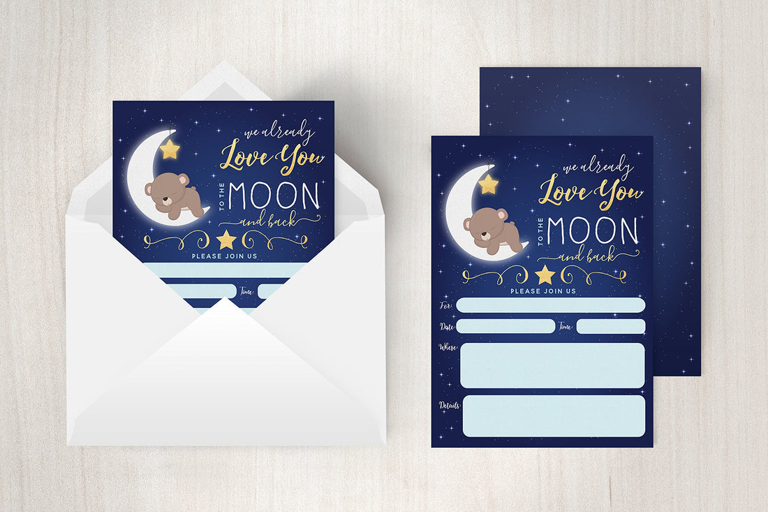 Boy Baby Shower Invitation, Love You to The Moon and Back Baby Shower Invitation, Bear Baby Shower Invite, Twinkle Twinkle Little SAR, 20 Fill in Invitations and Envelopes