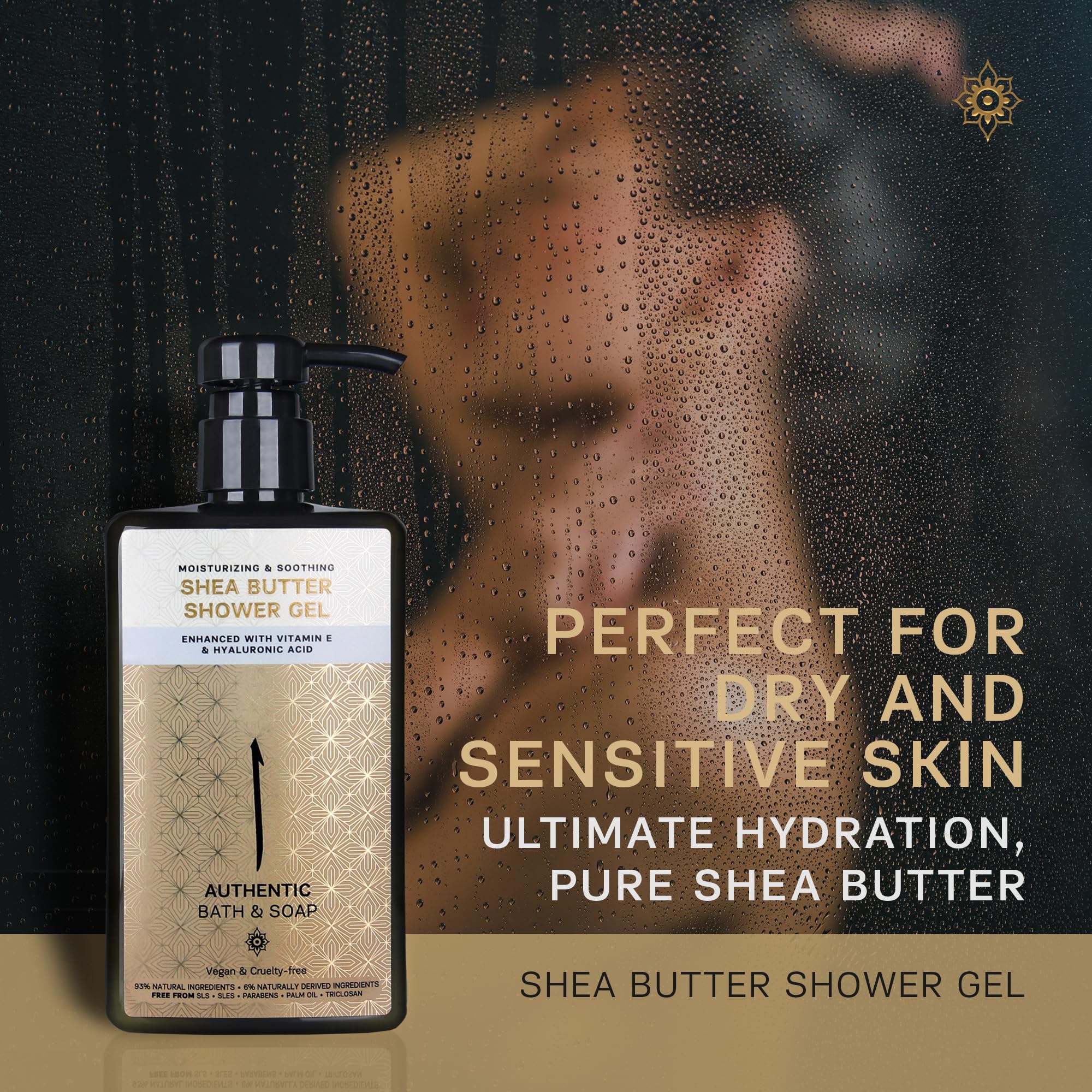 AUTHENTIC BATH & SOAP All Natural - Organic Shea Butter Body Oil with Vitamin E & Hyaluronic Acid, Moisturizing, Hydrating Shower Gel for Men & Women, Cruelty Free & Vegan, Paraben Free 16.9 Fl Oz
