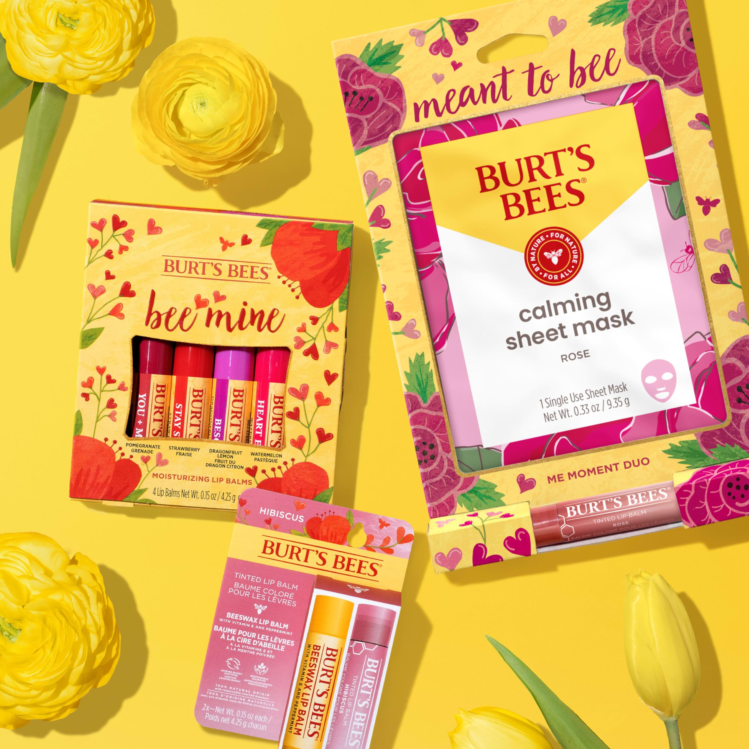 Burt's Bees Bee Mine Lip Balm Gift Set, Strawberry, Dragonfruit Lemon, Pomegranate and Watermelon, 4 Personalized Lip Balms, Pack May Vary
