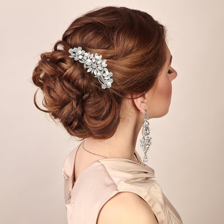 Ammei Rose Gold Wedding Hair Comb With Pearls and Crystals Wedding Hair Accessories Bridal Headpiece Or For Parties (Silver)