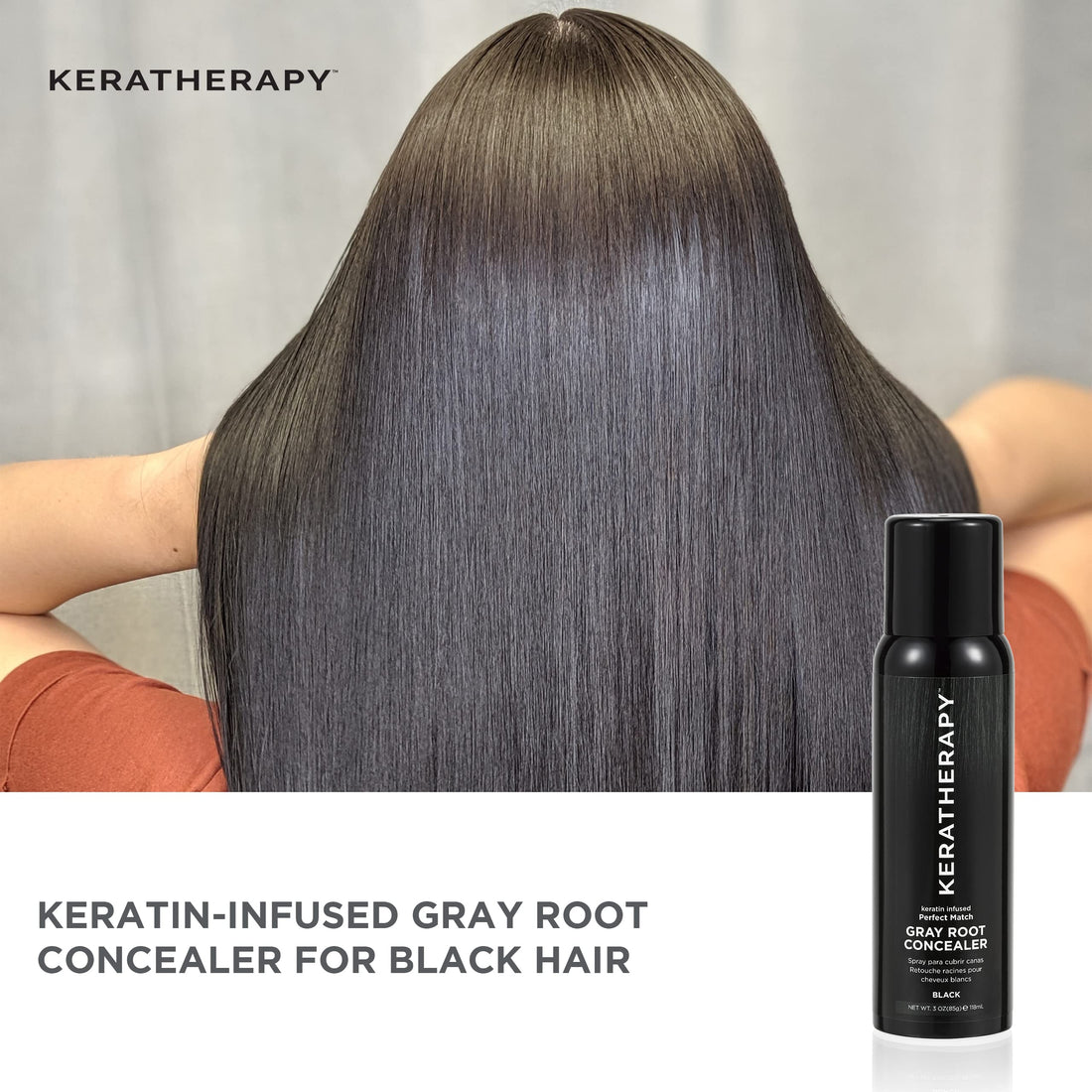 KERATHERAPY Keratin Infused Perfect Match Gray Root Concealer, Light Brown, 3 Oz