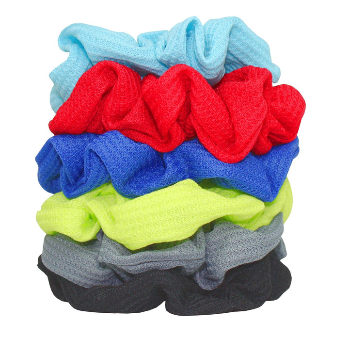 Syleia Set of 6 Scrunchies Hair Ties 4 Diameter Thermal Ribbed No Damage Super Comfort Durable Stay in Place Hair Accessories in red baby blue navy blue neon yellow grey black (classic)
