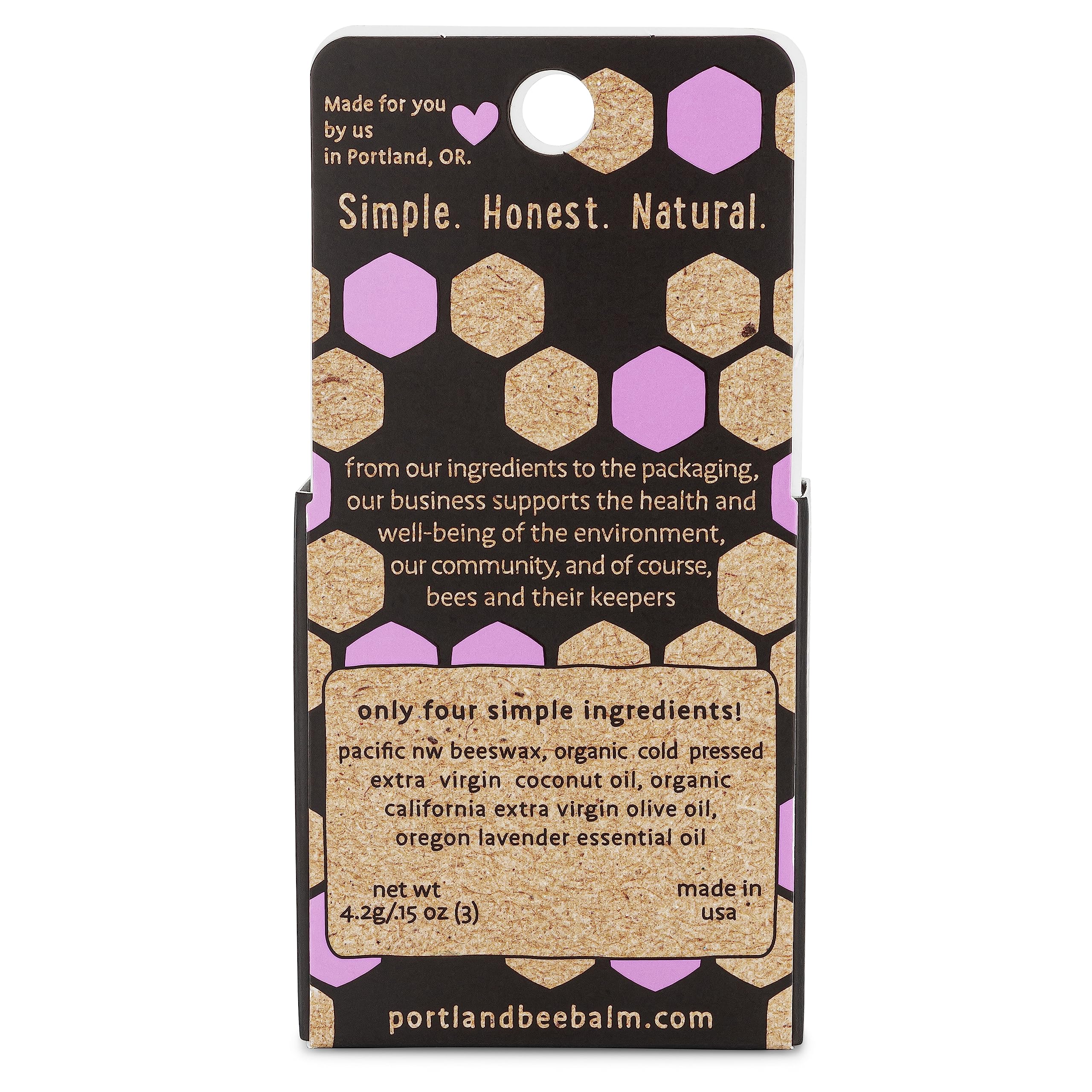 Portland Bee Balm All Natural Handmade Beeswax Based Lip Balm, Lavender 3 Count