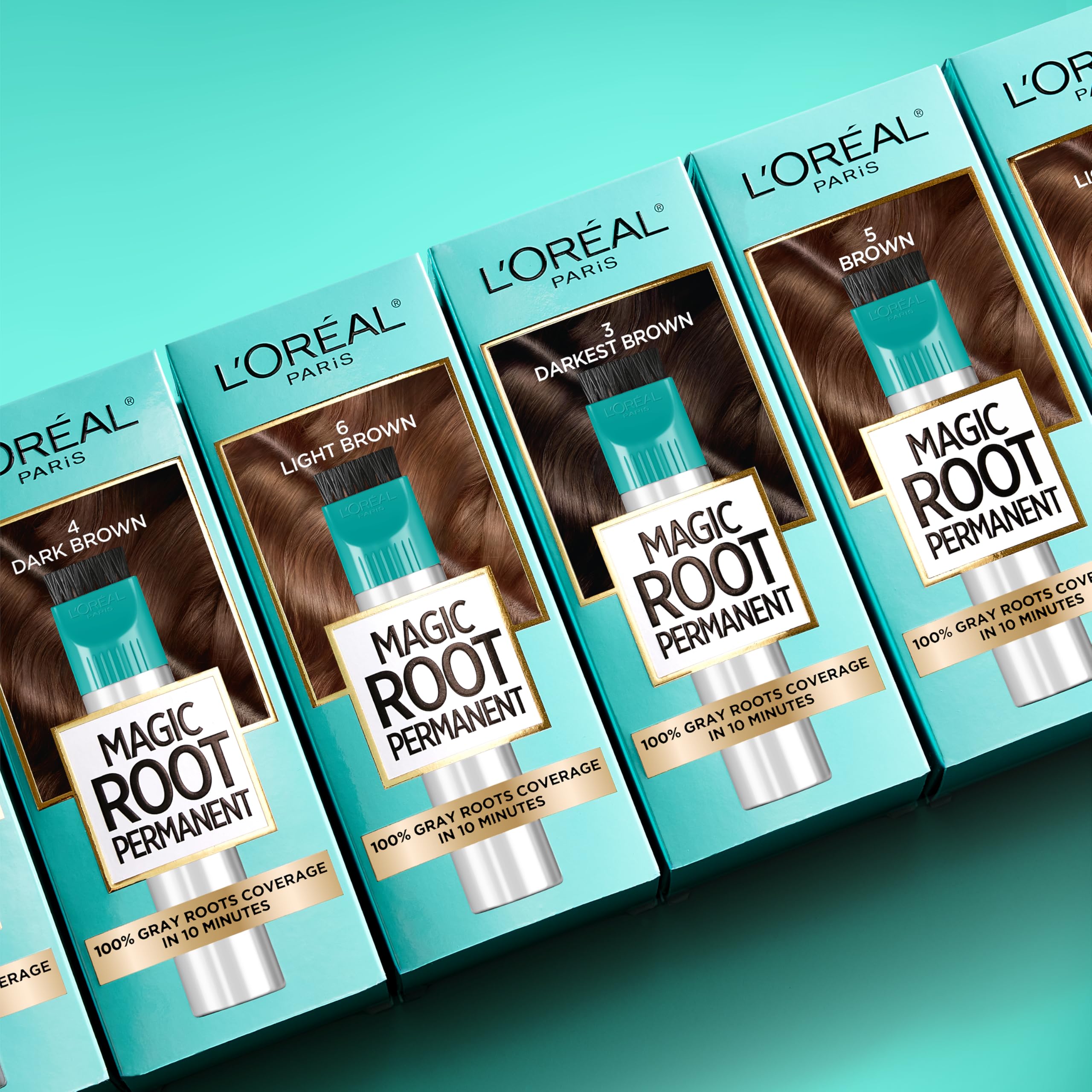 L’Oreal Paris Magic Root Rescue 10 Minute Root Hair Coloring Kit, Permanent Color with Quick Precision Applicator, 100 percent Gray Coverage, 4 Dark Brown, 1 kit (Packaging May Vary)