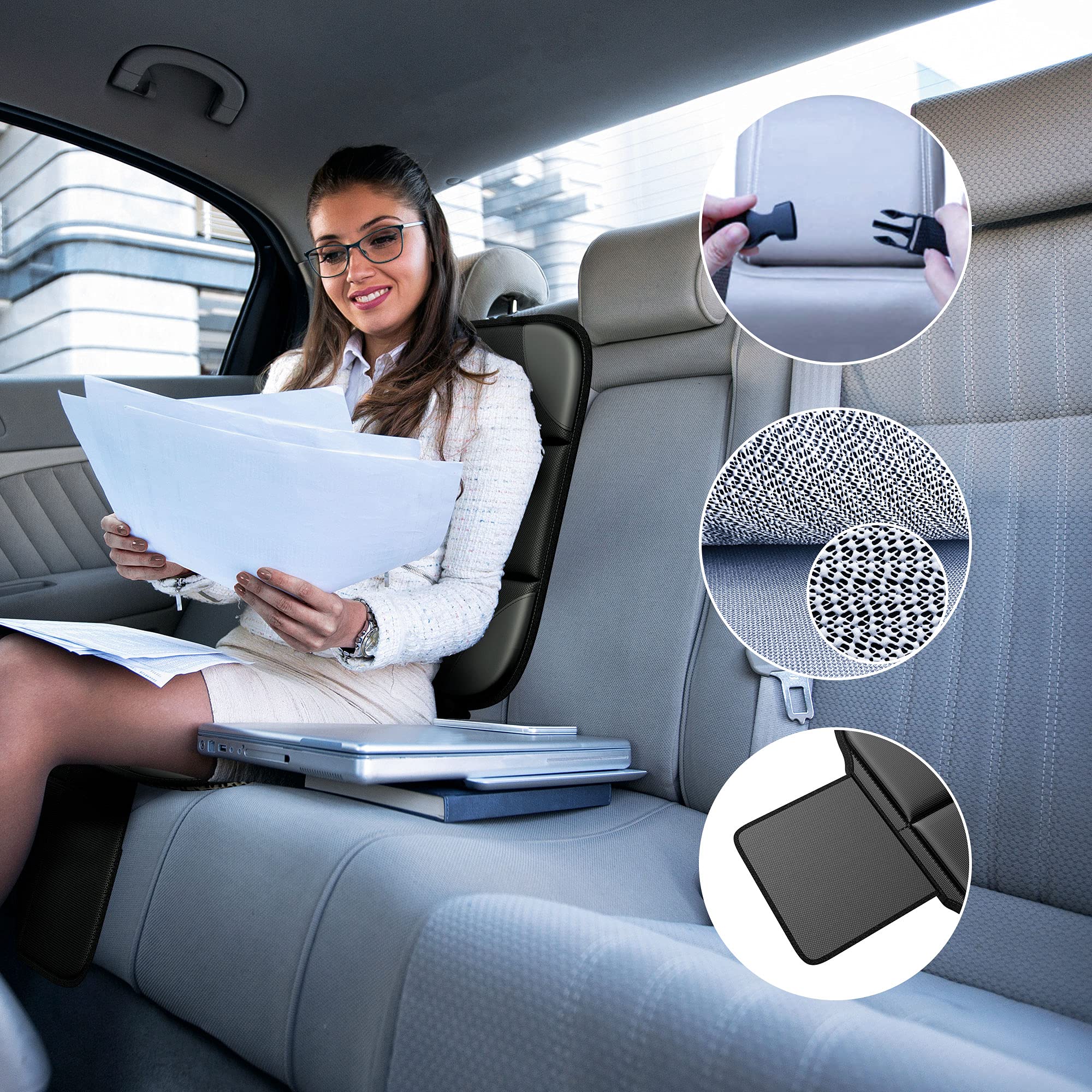 Car Seat Protector MHO+All 2 Pack Auto for Child Baby Car Seats - Large CarSeat Sit Savers Mat with Waterproof 600D Fabric & 2 Storage Pockets, Crash Test Approved