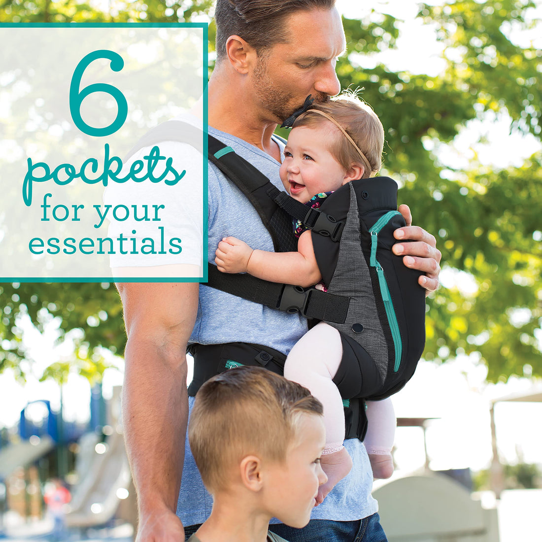 Infantino Carry On Multi-Pocket Carrier - All-Positions, Black, Ergonomic Design for Newborns and Toddlers, 8-40 lbs. with Forward-Facing, in-Facing and Backpack Positions Plus 6 Storage Pockets