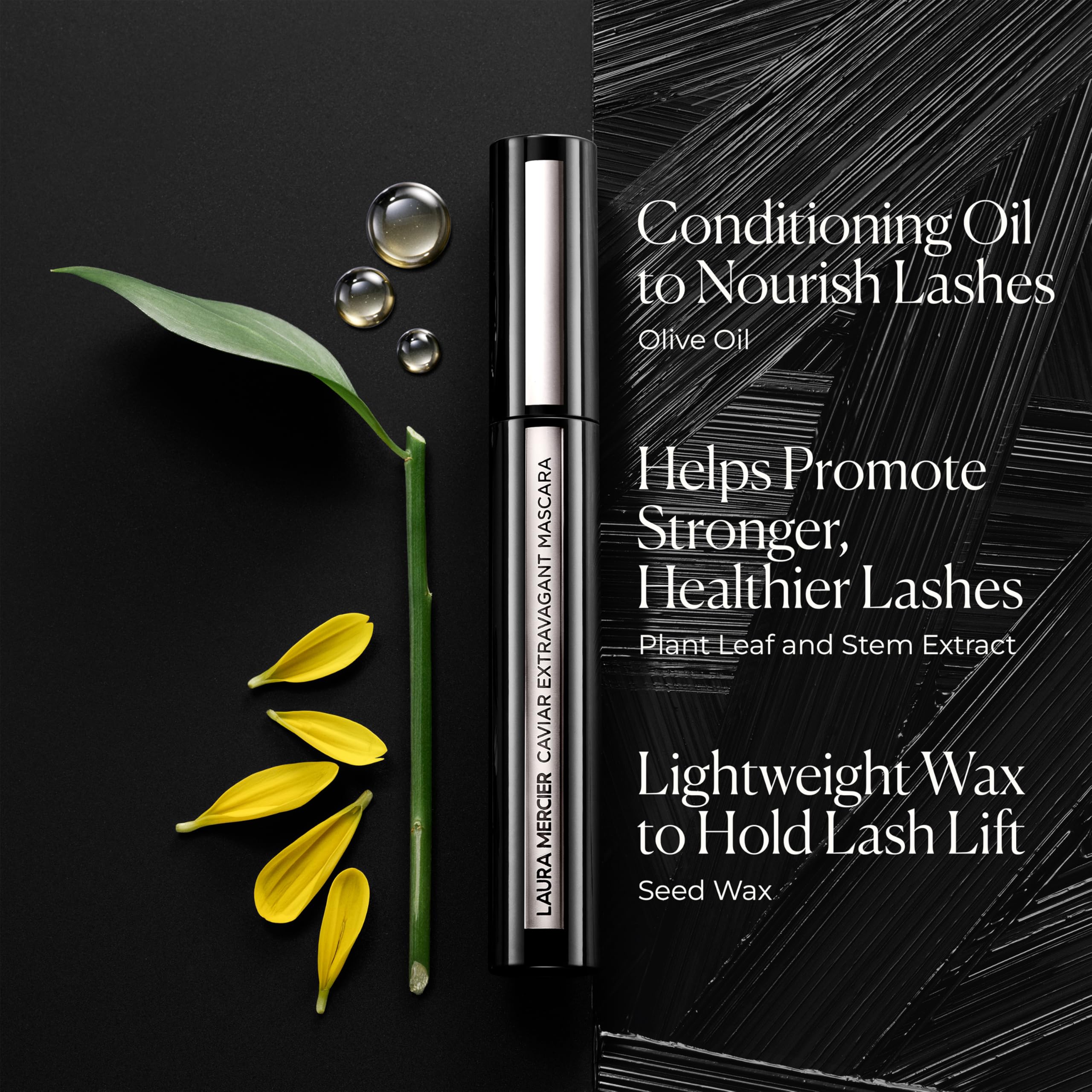 Laura Mercier Caviar Extravagant Mascara Volume and Length, 3X Curl and Lift, 24HR Buildable Wear, Promotes Stronger, Healthier Lashes, Intense Black, Smudge- & Transfer-Proof