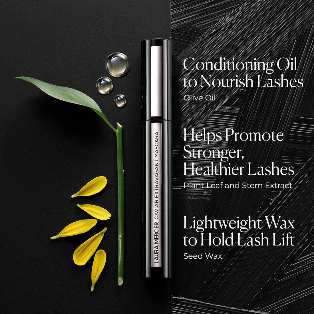 Laura Mercier Caviar Extravagant Mascara Volume and Length, 3X Curl and Lift, 24HR Buildable Wear, Promotes Stronger, Healthier Lashes, Intense Black, Smudge- & Transfer-Proof