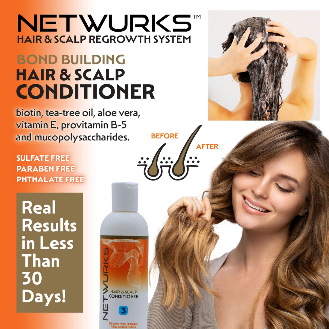 Regrowth Hair & Scalp Conditioner with Biotin, Aloe Vera, & Tea Tree Oil to Provide Shine & Volume, Detangler, 8 oz