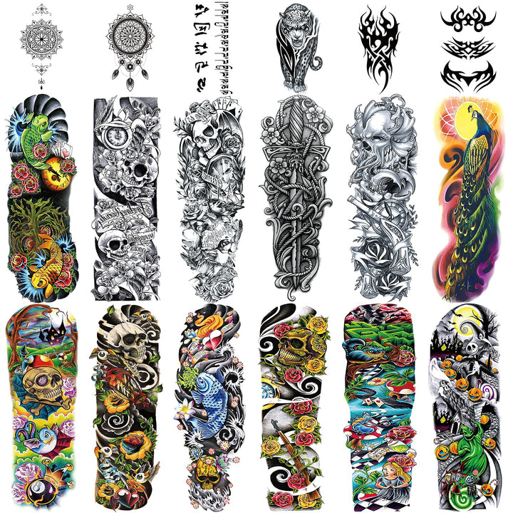 Konsait Full Arm Temporary Black Tattoo Body Stickers For Men Women (18 Sheets)