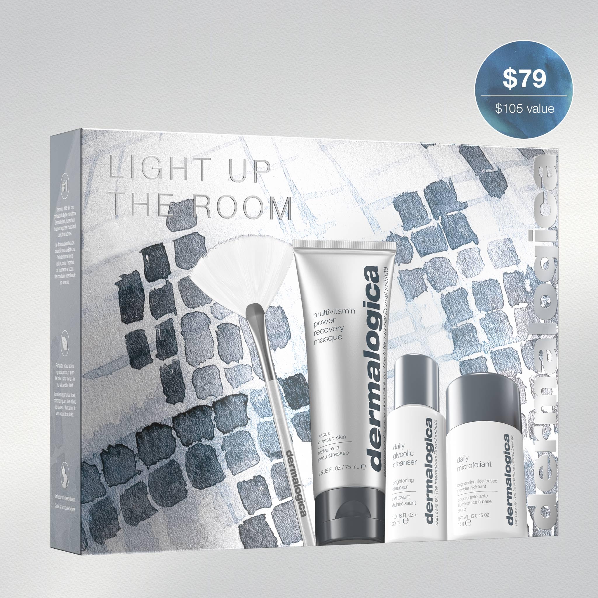Dermalogica Light Up the Room – Facial Cleansing Skin Care Set, Includes Face Exfoliants, Cleanser, Mask, and Fan Brush